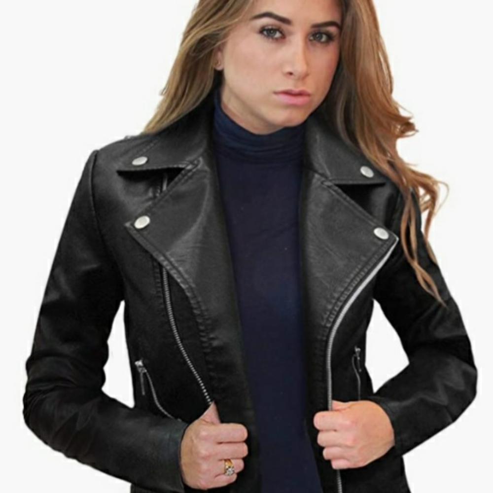 Faux Leather Motor Zip-up Jacket
